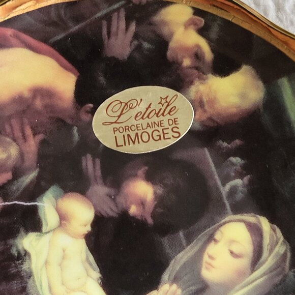 VINTAGE L'ETOILE PORCELAINE DE LIMOGES NATIVITY MINI PLATE 22K GOLD TRIM "BIN B" - Picture 2 of 6